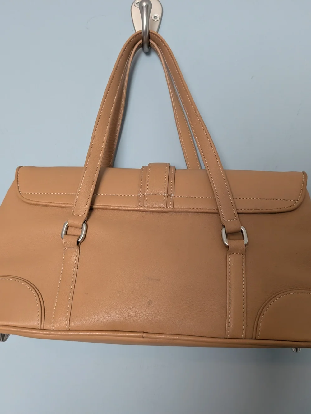 Coach Tan Leather Satchel Bag with Buckle Detail